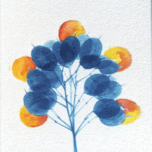 Empreinte végétale cyanotype et aquarelle