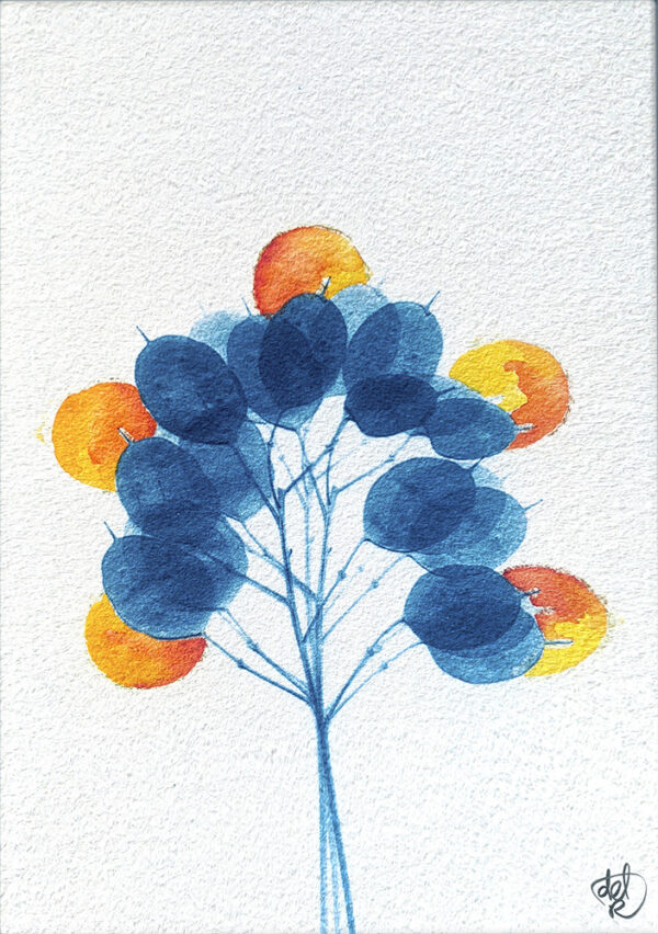 Empreinte végétale cyanotype et aquarelle