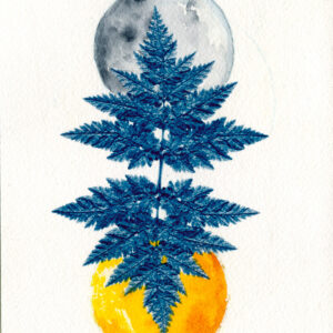 Empreinte végétale cyanotype et aquarelle